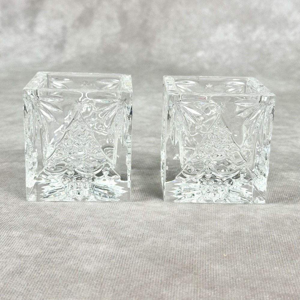 Waterford Crystal Glass Votive Candle Holders Square Christmas Tree Starburst